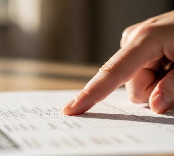 Une main d'adulte montrant un bulletin scolaire imprimé avec des résultats et commentaires clairs