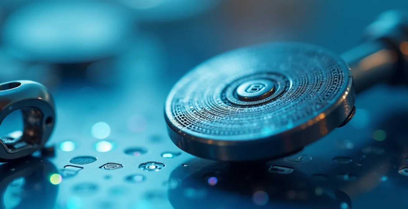 Nahaufnahme von Schweizer Präzisionstechnologie mit digitalen Elementen