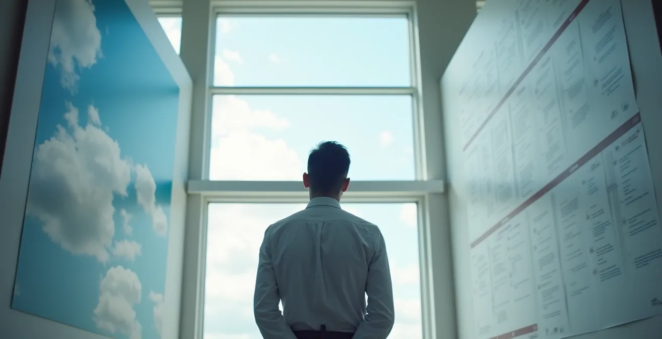 Ein Schweizer Unternehmer trifft die überlegte Entscheidung zwischen einem Weg, der in die Cloud führt, und einem, der auf die Optimierung von Prozessen fokussiert.