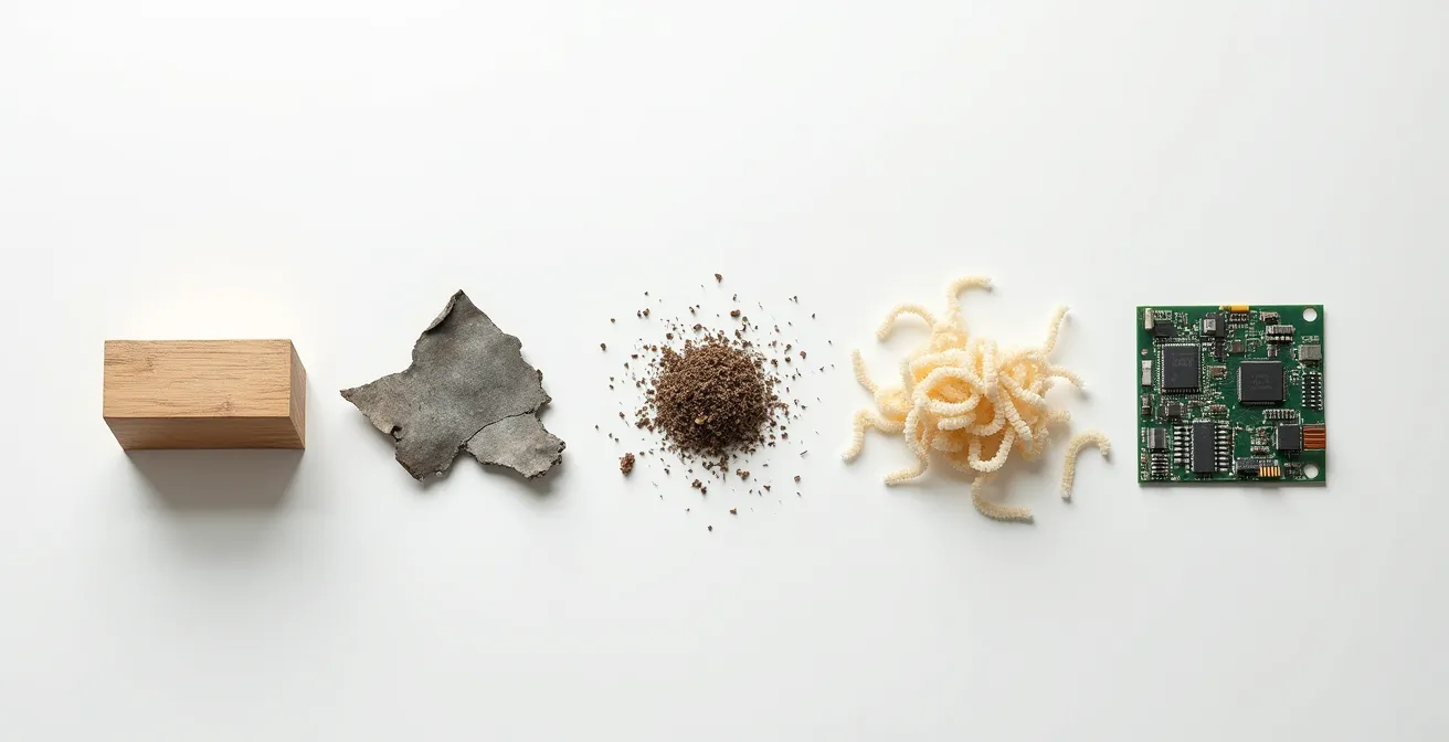 Infografik der fünf R-Prinzipien der Kreislaufwirtschaft mit praktischen Beispielen