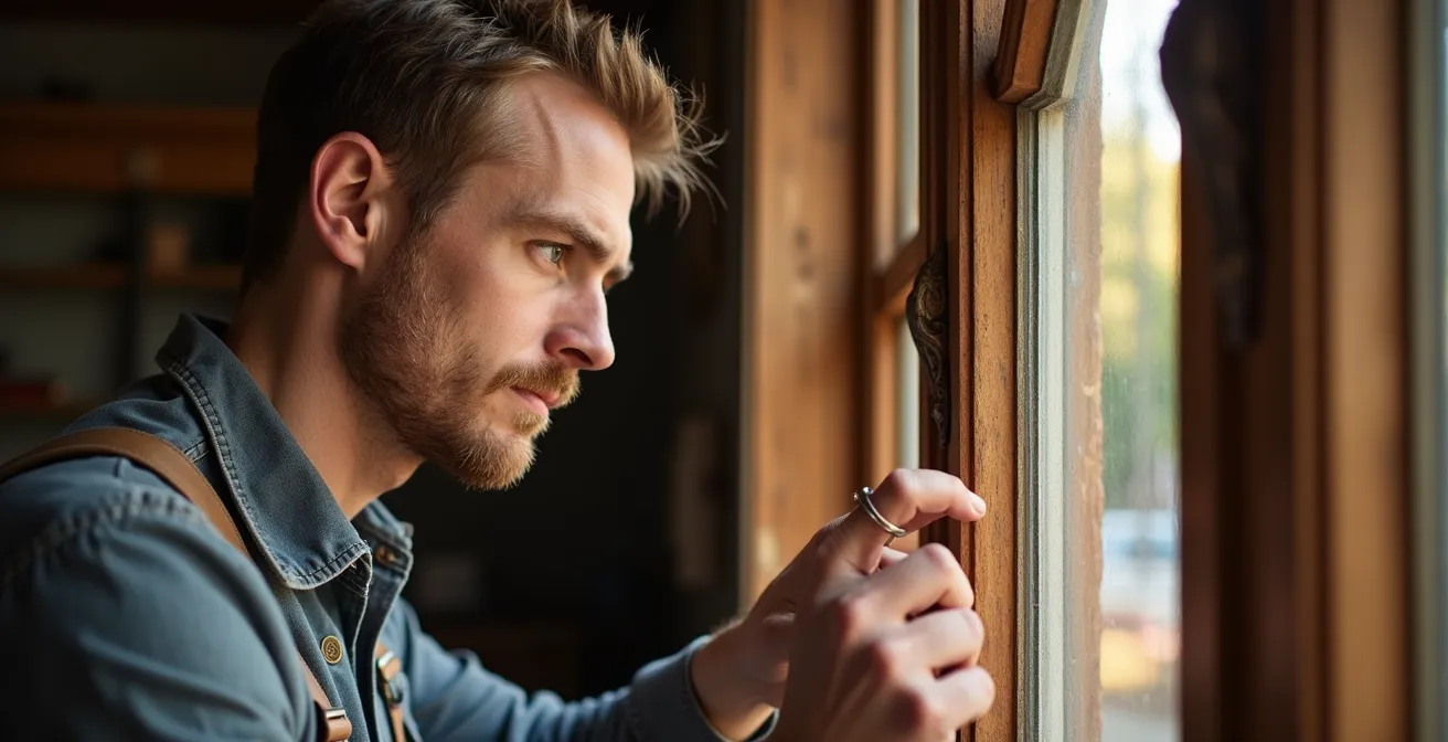 Nahaufnahme eines historischen Fensters während der Restaurierungsarbeiten