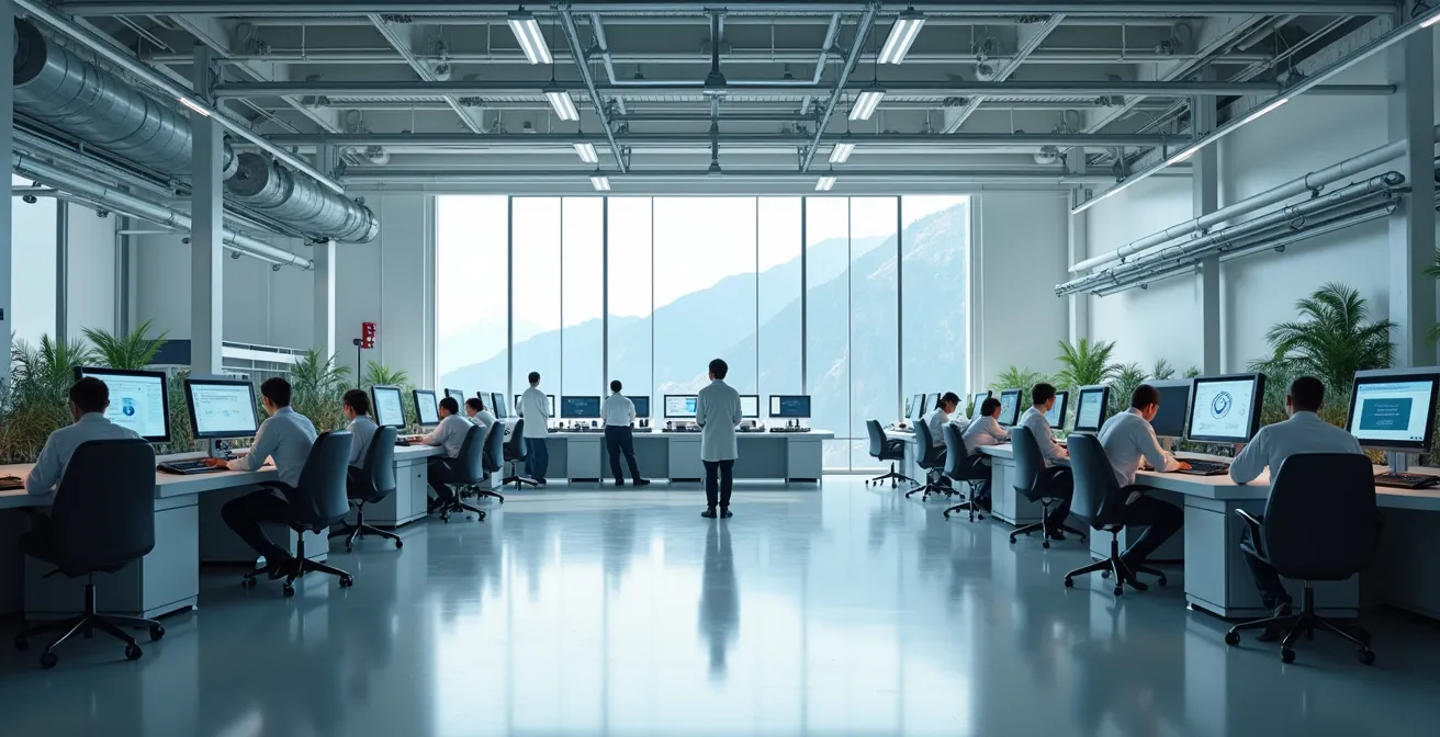 Visualisierung verschiedener KI-Anwendungsebenen mit menschlicher Überwachung in einem Schweizer Produktionsbetrieb