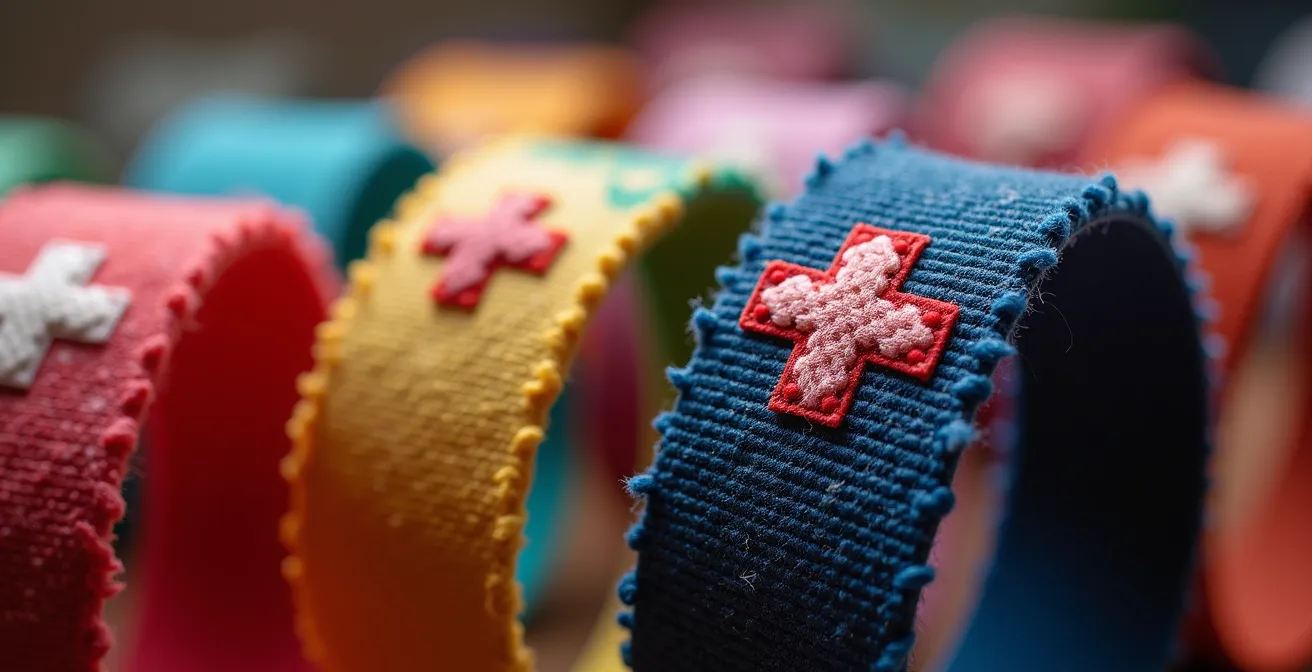 Makroaufnahme von Festival-Armbändern verschiedener Schweizer Musikfestivals, die die Genre-Vielfalt symbolisieren