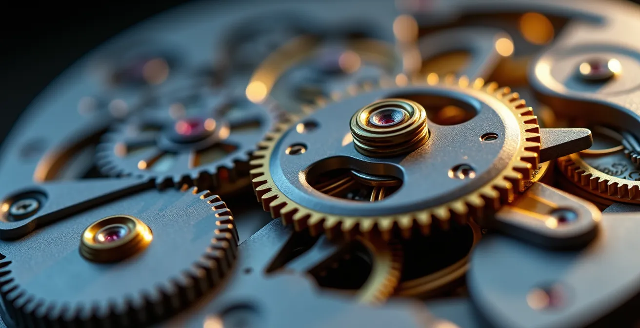 Makroaufnahme von Präzisionsmechanik mit unscharfem Hintergrund