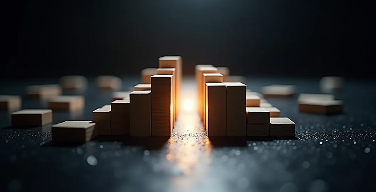 Visuelle Metapher, die die Entscheidung zwischen modularer Standardsoftware und präziser, massgeschneiderter Software-Lösung für Schweizer KMU darstellt.