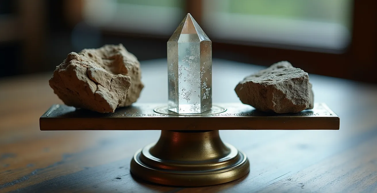 Metaphorische Darstellung der Schweizer Neutralität als Balance zwischen globalen Mächten