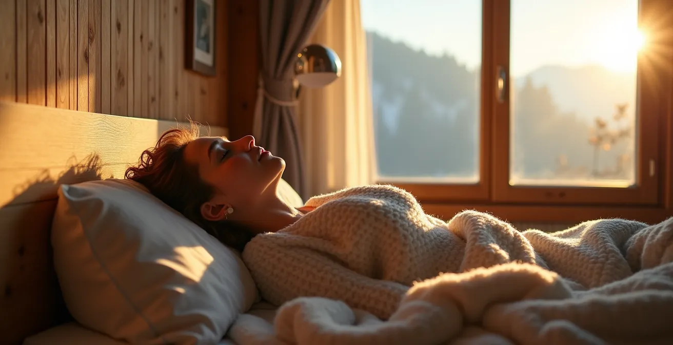 Beruhigendes Schweizer Schlafzimmer mit natürlichen Materialien