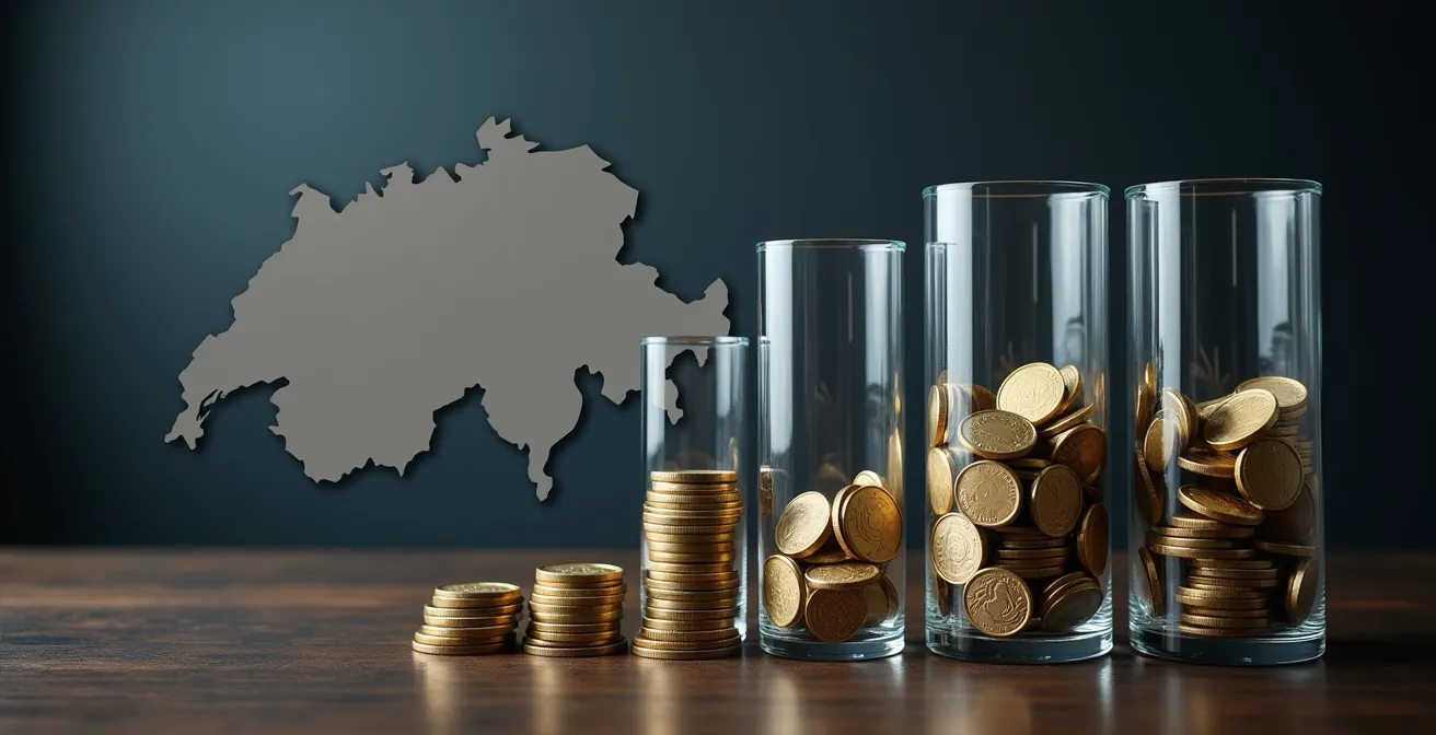 Abstrakte Darstellung des kantonalen Steuerwettbewerbs durch unterschiedlich hohe Säulen