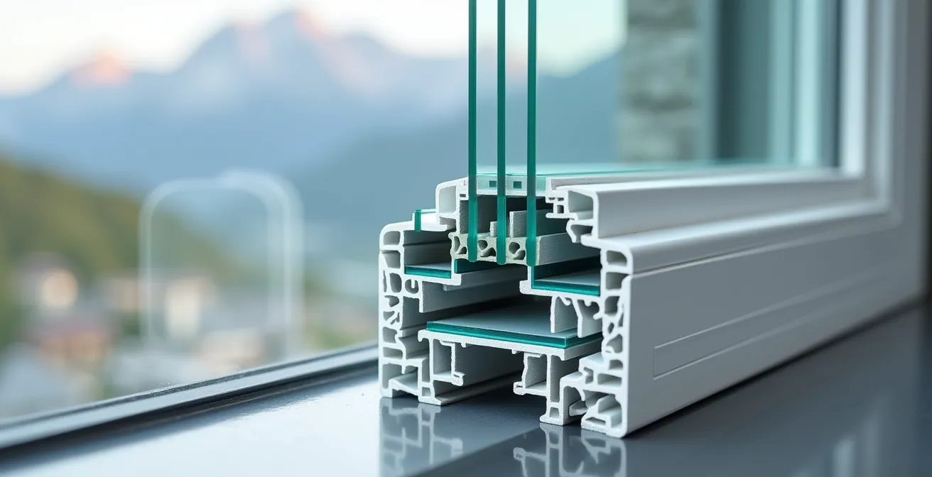 Querschnitt eines energieeffizienten Gebäudes mit Darstellung der sechs Hauptmassnahmen