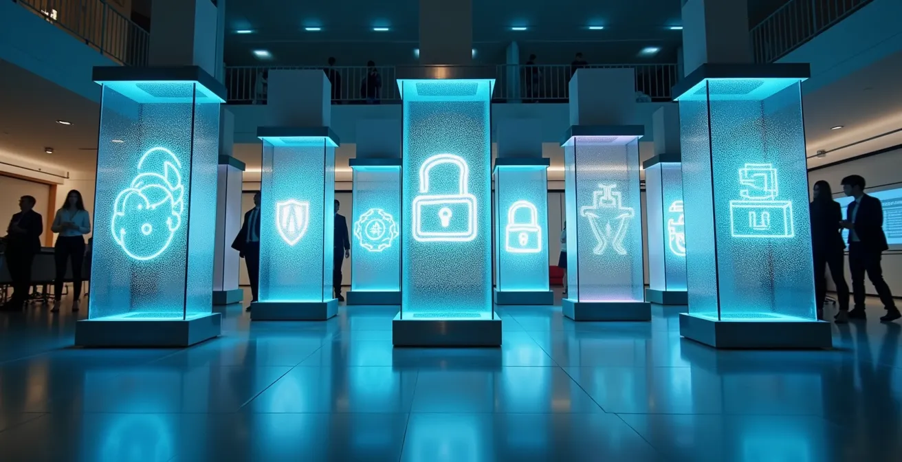 Visualisierung der sieben Säulen wirksamer Cybersicherheit für Schweizer Unternehmen