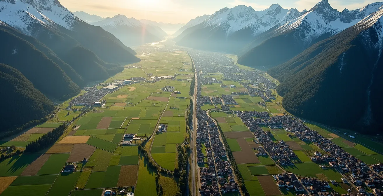 Luftaufnahme zeigt Kontrast zwischen dicht besiedeltem Mittelland und alpiner Berglandschaft
