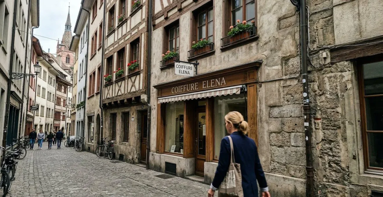 Strassenansicht eines typischen Schweizer Mehrfamilienhauses in einer mittelgrossen Stadt; natürliche Umgebung ohne prominenten Aktivismus oder Inszenierung